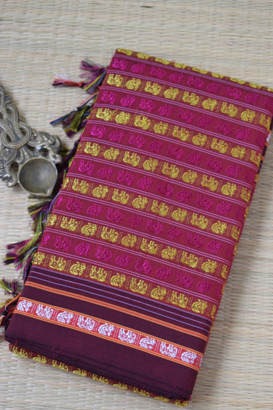 Reddish Pink Hathi Mor Khun Saree
