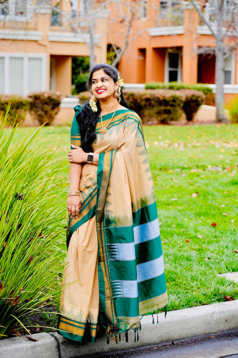 Sandal Ilkal Blended Silk Saree – UTPALADesigns