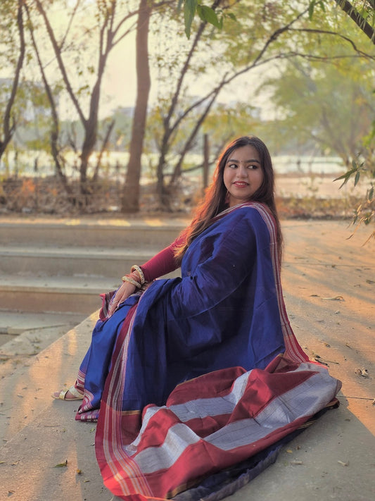 Peacock Blue Gomedadi Ilkal Cotton Saree
