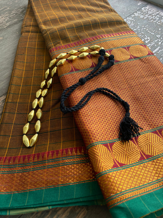 Bhoomi- Buy Mustard Mercerised Cotton Saree & Get Golden Dholki Necklace Free
