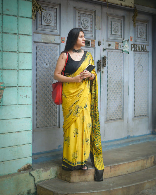 Yellow Modal Silk Saree