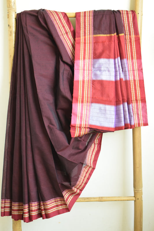 Maroon Gomedadi Ilkal Cotton Saree