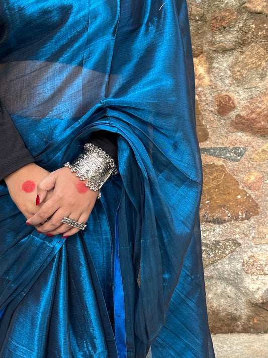 Electic Blue Tissue Cotton Saree