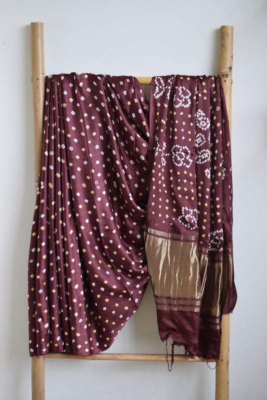 Chocolate Brown Modal Silk Bandhani Saree