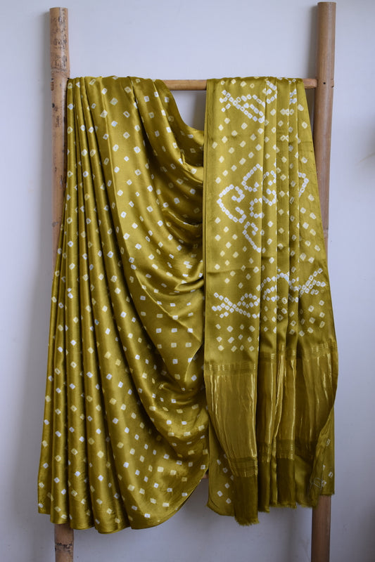Mehandi Green Modal Silk Bandhani Saree