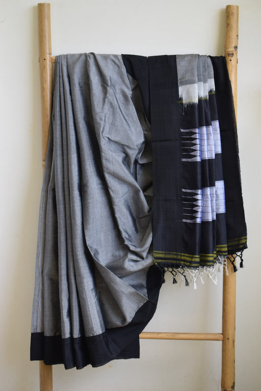 Grey Ilkal Viscose Saree with Chikki Paras Border