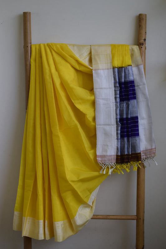 Yellow Ilkal Viscose Saree with Chikki Paras Border