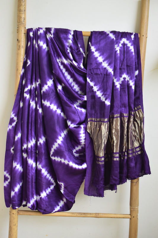 Purple Lehariya Modal Silk Shibori Saree