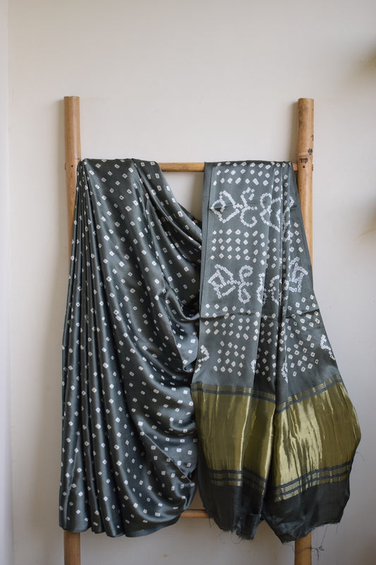 Grey Modal Silk Bandhani Saree