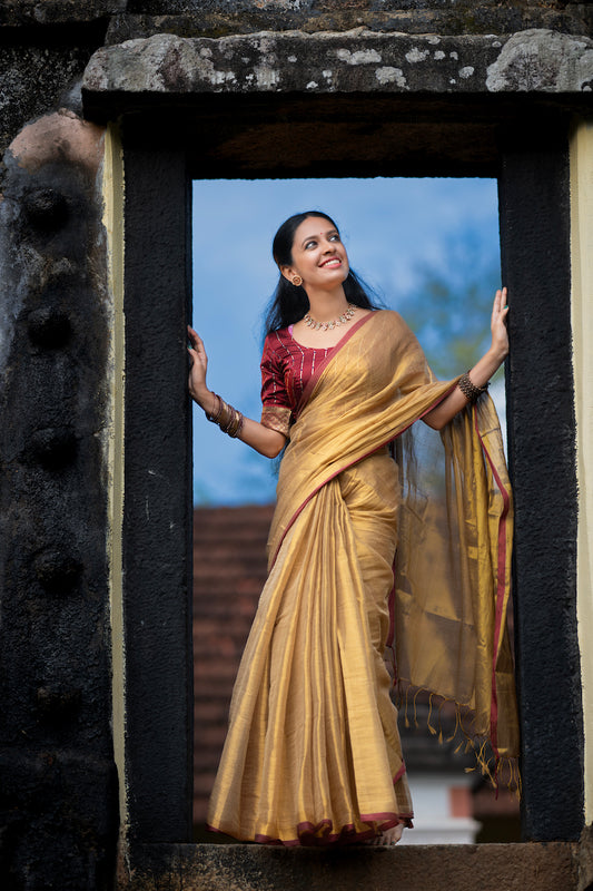 Gold Tissue Cotton Saree