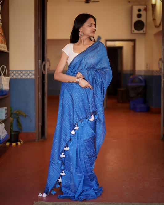 Blue Cotton Saree