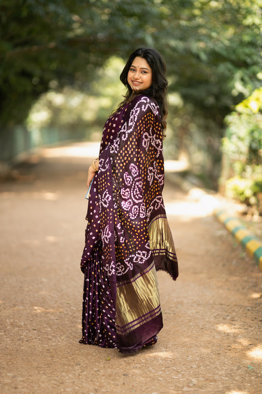 Plum Modal Silk Bandhani Saree