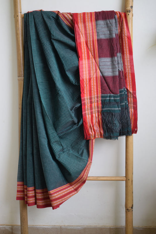 Green Pattada Anchu Cotton Saree with Gomedadi Border