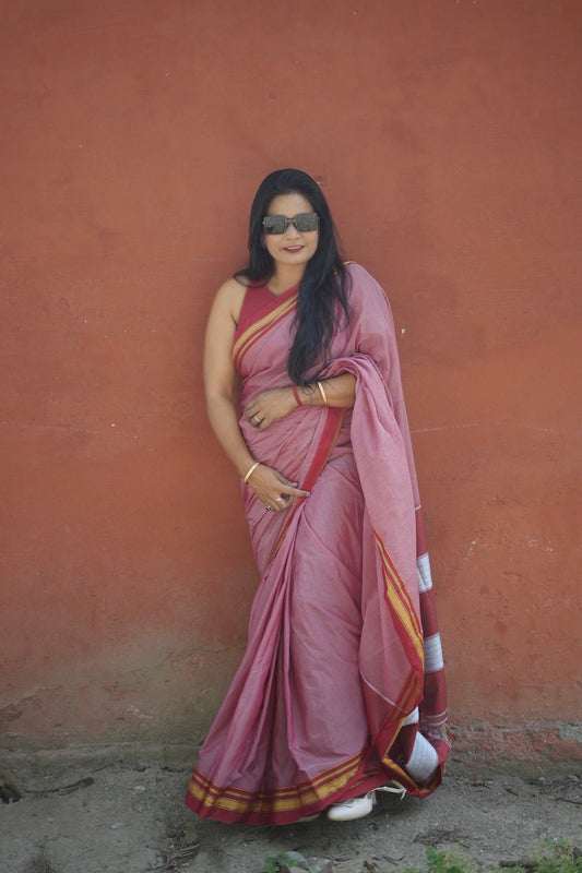 Onion Pink Cotton Silk Ilkal Saree