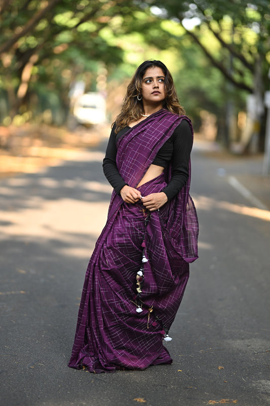 Purple Cotton Saree