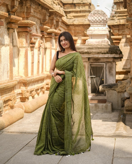 Green Khadi Cotton Saree