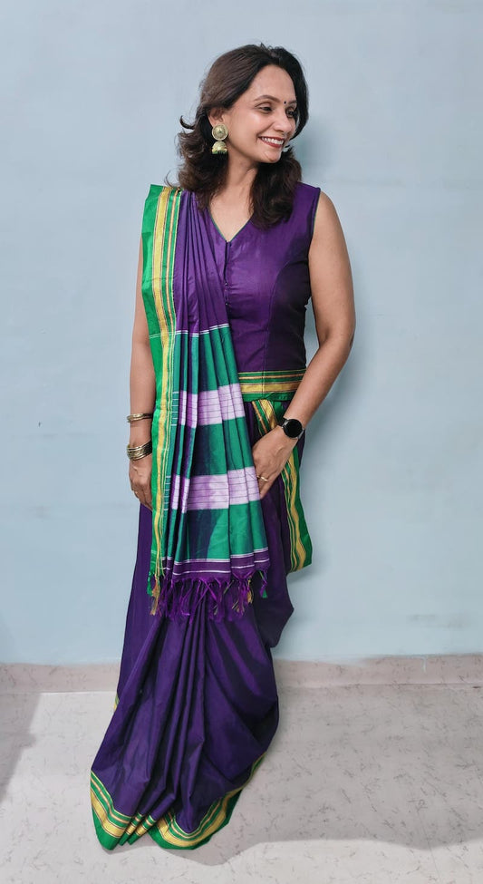 Deep Violet Cotton Silk Ilkal Saree