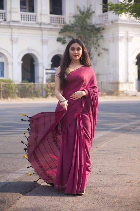 Wine Khesh Cotton Saree