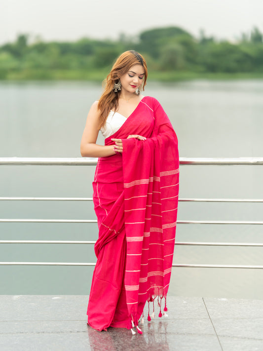 Fuchsia Khesh Cotton Saree