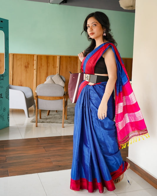 Blue Ilkal Viscose Saree with Chikki Paras Border