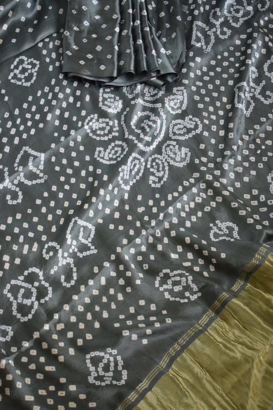 Grey Modal Silk Bandhani Saree