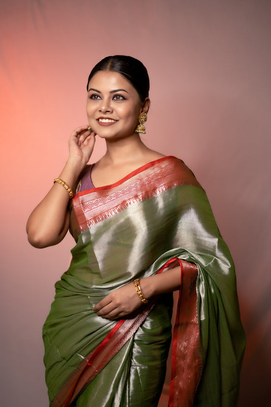 Mint Green Tissue Cotton Saree With Border
