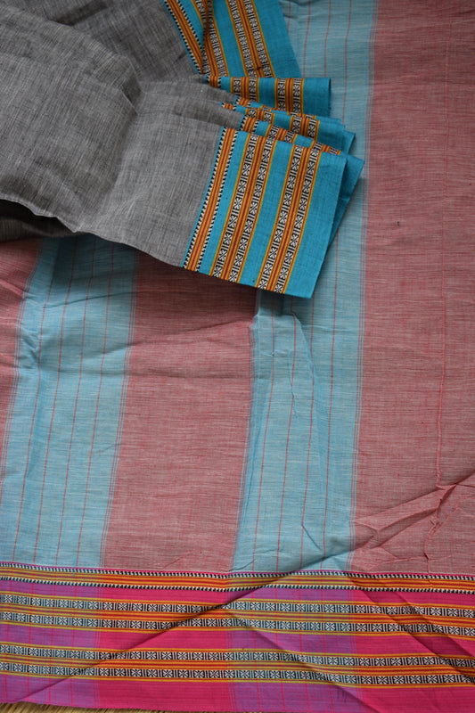 Grey Pattada Anchu Cotton Saree with Gomedadi Border