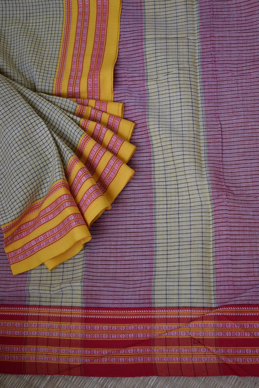 Yellow Pattada Anchu Cotton Saree with Gomedadi Border