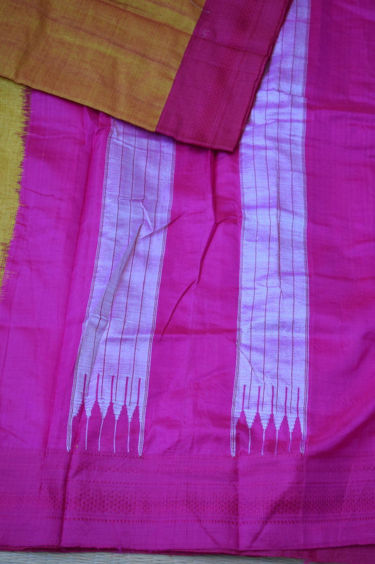 Yellow Dual Shade Ilkal Viscose Saree with Chikki Paras Border