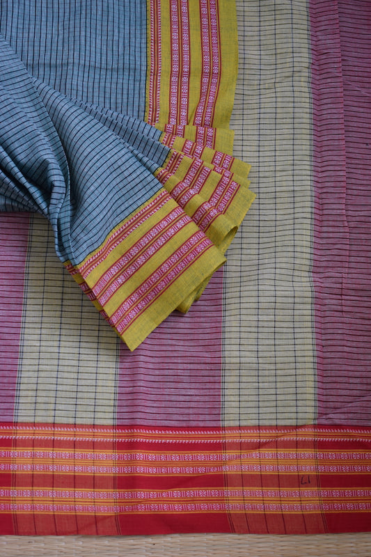 Mint Green Pattada Anchu Cotton Saree with Gomedadi Border