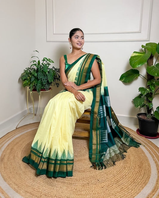 Cream Ilkal Blended Silk Saree