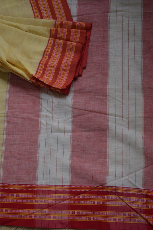 Light Yellow Pattada Anchu Cotton Saree with Gomedadi Border