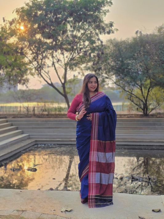 Peacock Blue Gomedadi Ilkal Cotton Saree