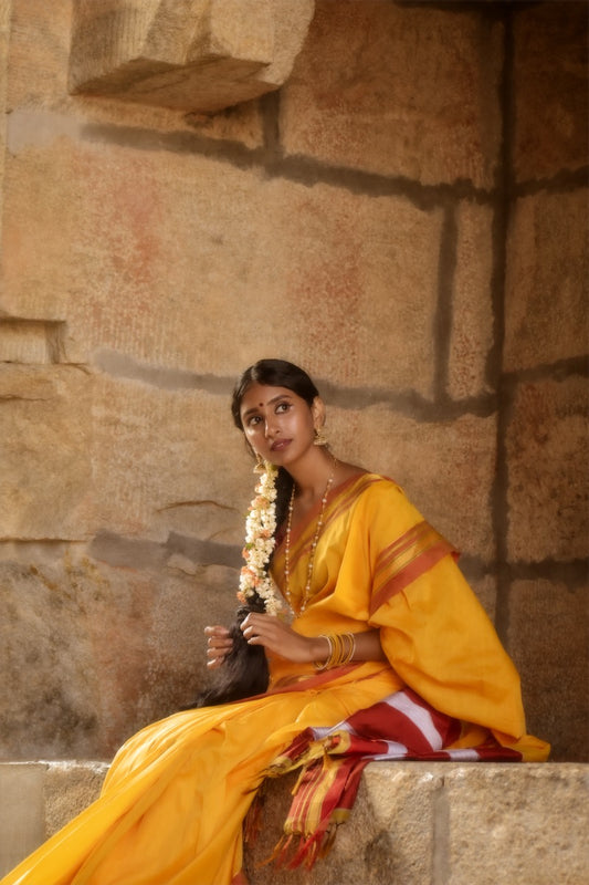 Yellow Cotton Silk Ilkal Saree