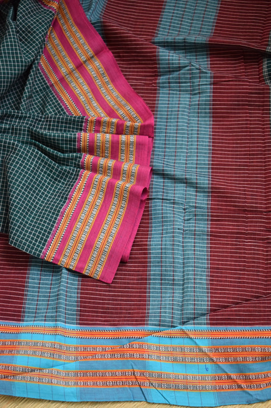 Bottle Green Pattada Anchu Cotton Saree with Gomedadi Border