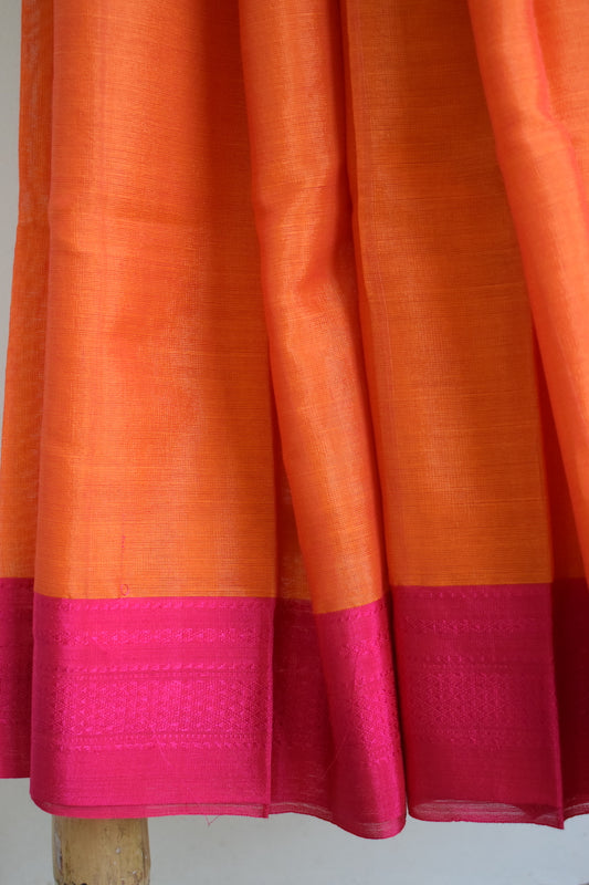 Orange Ilkal Viscose Saree with Chikki Paras Border