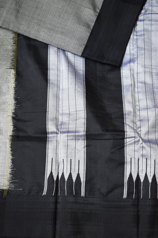 Grey Ilkal Viscose Saree with Chikki Paras Border