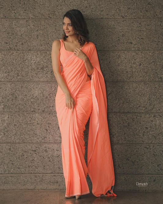 Coral Plain Cotton Saree