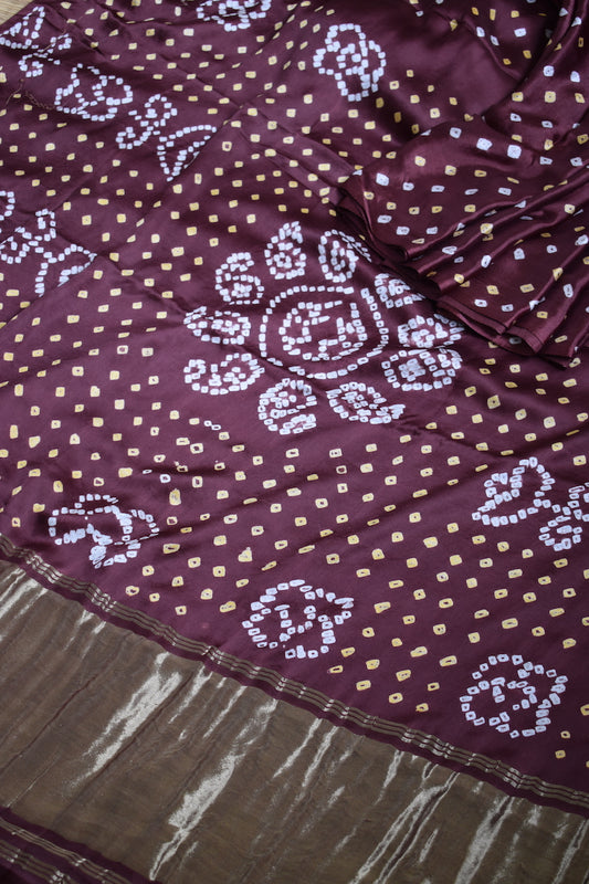 Chocolate Brown Modal Silk Bandhani Saree