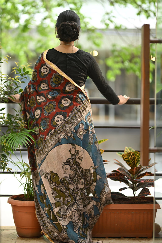 Red Cotton Kota Doriya Kalamkari Saree