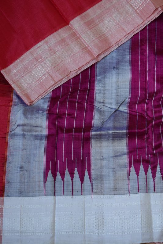 Burgundy Ilkal Viscose Saree with Chikki Paras Border