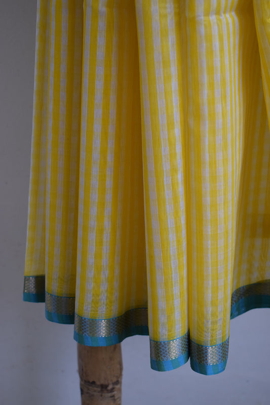 Yellow Checks Maheshwari Silk Cotton Saree
