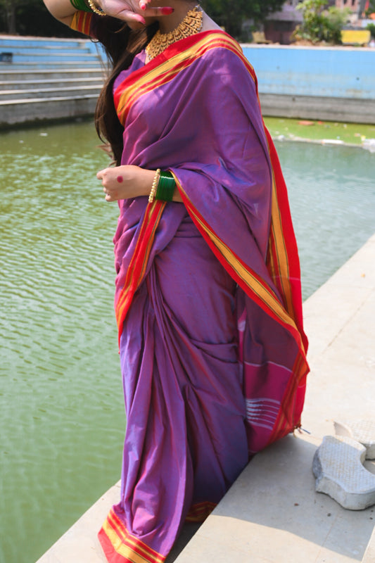 Blue & Red Dual Tone Cotton Silk Ilkal Saree