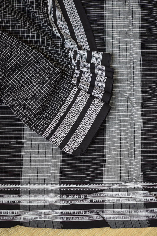 Black Pattada Anchu Cotton Saree with Gomedadi Border