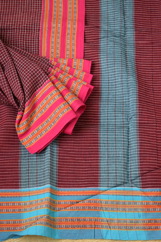 Maroon Pattada Anchu Cotton Saree with Gomedadi Border