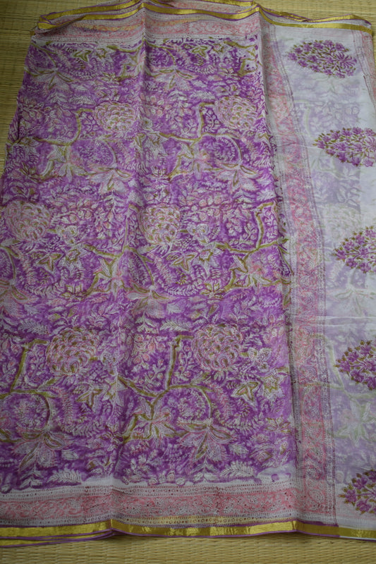 Lavender Bagru Printed Chiffon Saree