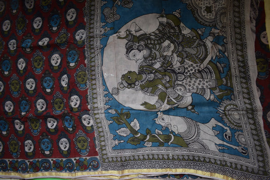 Red Cotton Kota Doriya Kalamkari Saree