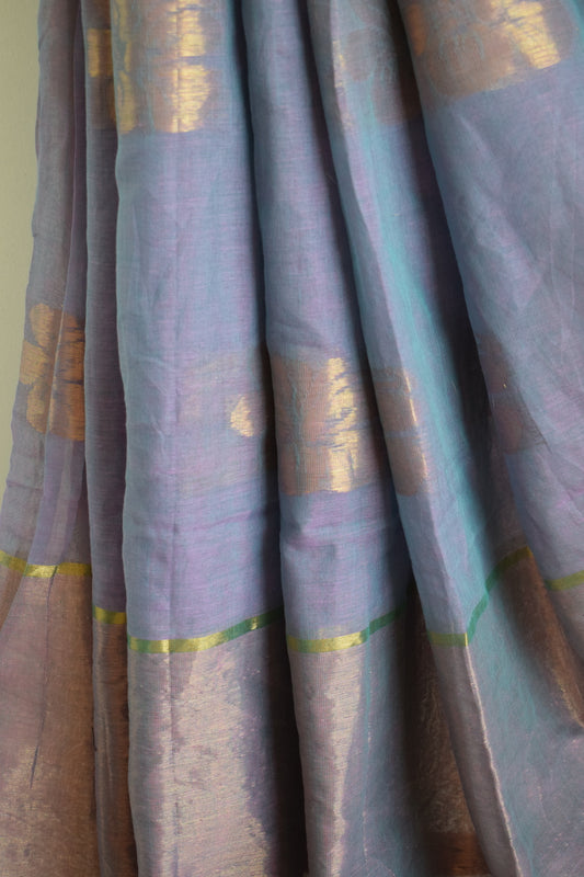Lavender Hibiscus weaving Mul Cotton Saree with tassels