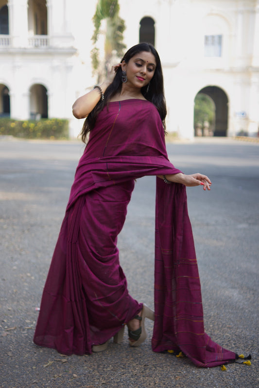 Wine Khesh Cotton Saree