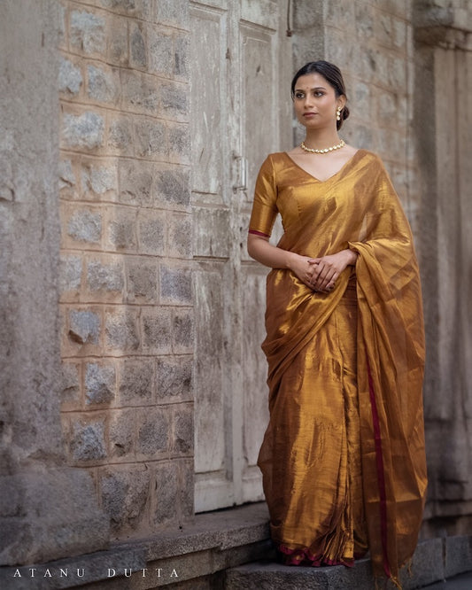 Copper Tissue Cotton Saree